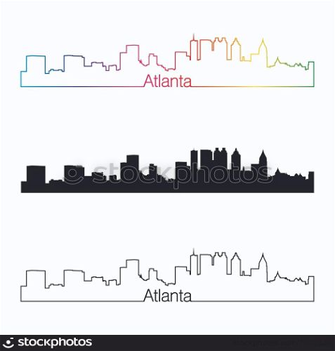 Atlanta skyline linear style with rainbow in editable vector file