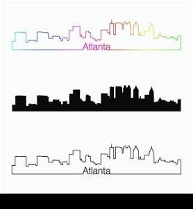 Atlanta skyline linear style with rainbow in editable vector file