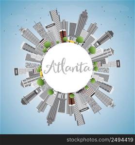 Atlanta Skyline with Gray Buildings, Blue Sky and Copy Space. Vector Illustration. Business Travel and Tourism Concept with Modern Buildings. Image for Presentation Banner Placard and Web Site.