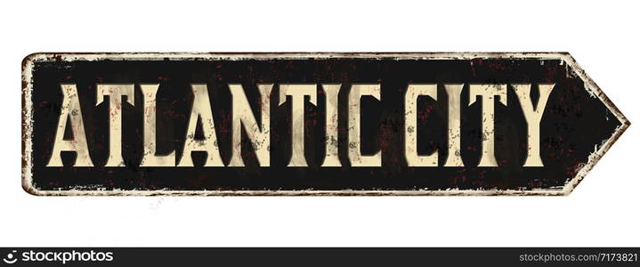 Atlantic city vintage rusty metal sign on a white background, vector illustration