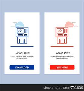 Atm, Bank, Cash, Cashpoint, Dispenser, Finance, Machine, Money Blue and Red Download and Buy Now web Widget Card Template