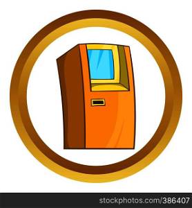 ATM bank cash machine vector icon in golden circle, cartoon style isolated on white background. ATM bank cash machine vector icon