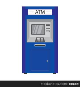 ATM bank terminal,blue auto teller machine, isolated on white background,flat vector illustration