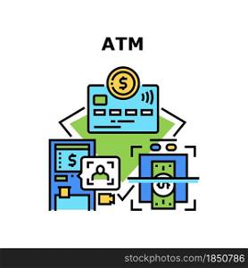 Atm Banking Machine Vector Icon Concept. Atm Banking Machine For Identification Bank Client And Withdraw Money Cash From Credit Card. Electronic Financial Equipment Color Illustration. Atm Banking Machine Concept Color Illustration