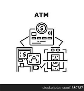 Atm Banking Machine Vector Icon Concept. Atm Banking Machine For Identification Bank Client And Withdraw Money Cash From Credit Card. Electronic Financial Equipment Black Illustration. Atm Banking Machine Concept Black Illustration