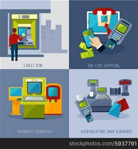 Atm design concept set with payment systems cartoon icons isolated vector illustration. Atm Payment Set