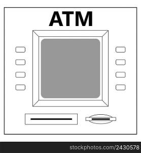 ATM for cash withdrawal, cash machine buttons of the monitor and tray, vector