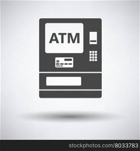 ATM icon on gray background, round shadow. Vector illustration.