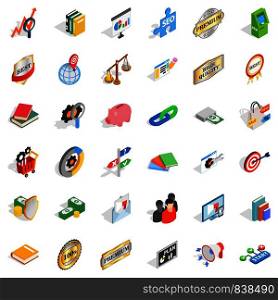 Atm icons set. Isometric style of 36 atm vector icons for web isolated on white background. Atm icons set, isometric style