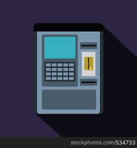 Atm machine icon in flat style on a violet background. Atm machine icon, flat style