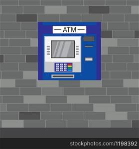 ATM machine on a brick wall,flat vector illustration