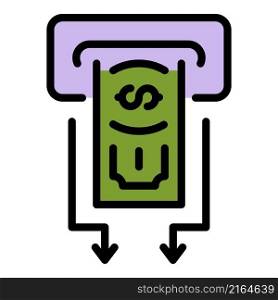 Atm money cash icon. Outline atm money cash vector icon color flat isolated. Atm money cash icon color outline vector
