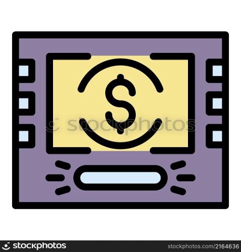 Atm money icon. Outline atm money vector icon color flat isolated. Atm money icon color outline vector
