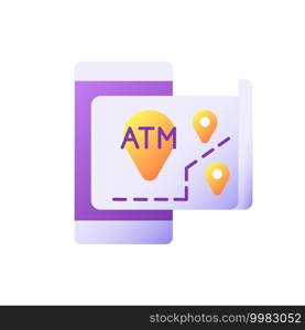 ATMs map vector flat color icon. Bank location online searching. Cash machine navigation. ATM near me. Mobile banking app using. Cartoon style clip art for mobile app. Isolated RGB illustration. ATMs map vector flat color icon