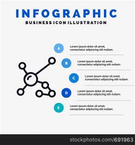 Atom, Biochemistry, Biology, Dna, Genetic Line icon with 5 steps presentation infographics Background
