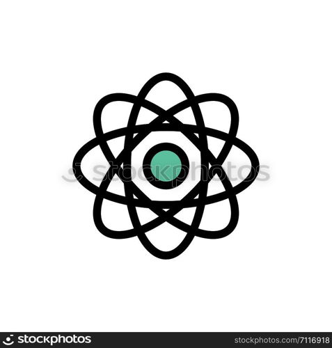 Atom, Biochemistry, Chemistry, Laboratory Flat Color Icon. Vector icon banner Template