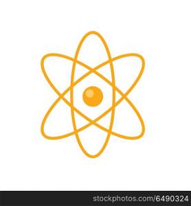 Atom core with electrons orbits vector in flat style design. Nuclear power. Illustration for scientific and educational concepts. Quantum physics. Microscopic particle. Isolated on white background. Atom Vector Illustration in Flat Style Design. Atom Vector Illustration in Flat Style Design
