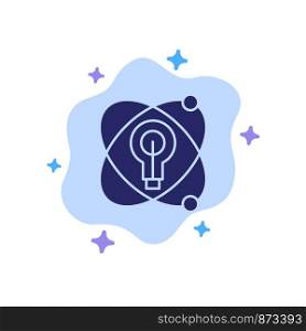 Atom, Education, Nuclear, Bulb Blue Icon on Abstract Cloud Background