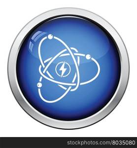 Atom energy icon. Glossy button design. Vector illustration.