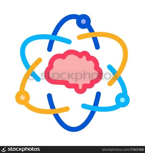 Atom Human Brain Icon Vector. Outline Atom Human Brain Sign. Isolated Contour Symbol Illustration. Atom Human Brain Icon Vector Outline Illustration