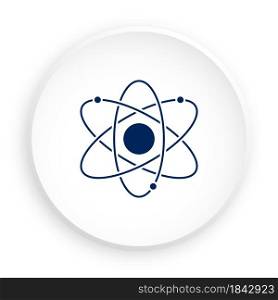 Atom icon in neomorphism style for mobile app. Button for mobile application or web. Vector on white background