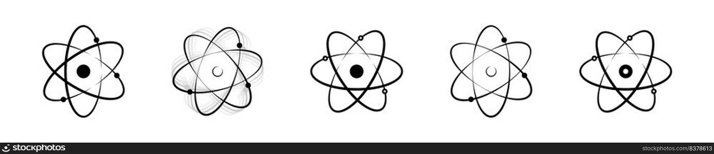 Atom icon set. Vector isolated illustration. Atom icons collection.. Atom icon set. Vector illustration. Atom icons collection.