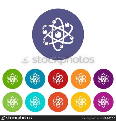 Atom icons color set vector for any web design on white background. Atom icons set vector color