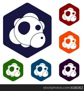 Atom icons set hexagon isolated vector illustration. Atom icons set hexagon