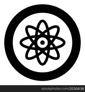Atom molecular sign icon in circle round black color vector illustration image solid outline style simple. Atom molecular sign icon in circle round black color vector illustration image solid outline style