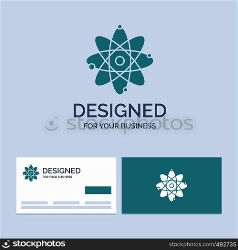 atom, nuclear, molecule, chemistry, science Business Logo Glyph Icon Symbol for your business. Turquoise Business Cards with Brand logo template.. Vector EPS10 Abstract Template background