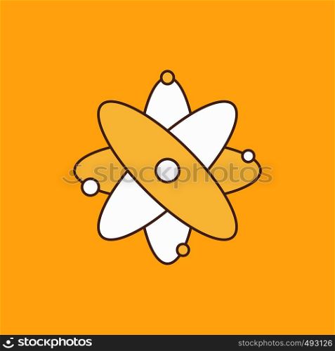 atom, nuclear, molecule, chemistry, science Flat Line Filled Icon. Beautiful Logo button over yellow background for UI and UX, website or mobile application. Vector EPS10 Abstract Template background