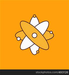 atom, nuclear, molecule, chemistry, science Flat Line Filled Icon. Beautiful Logo button over yellow background for UI and UX, website or mobile application. Vector EPS10 Abstract Template background