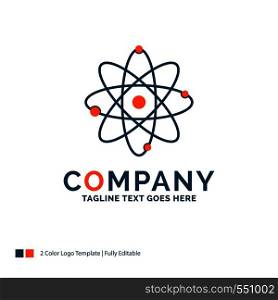 atom, nuclear, molecule, chemistry, science Logo Design. Blue and Orange Brand Name Design. Place for Tagline. Business Logo template.