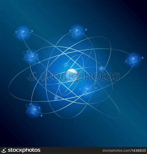 Atom on blue background.vector