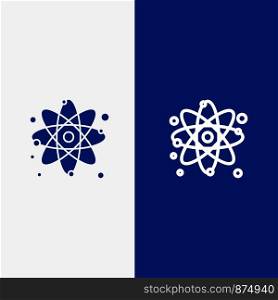 Atom, Particle, Molecule, Physics Line and Glyph Solid icon Blue banner Line and Glyph Solid icon Blue banner