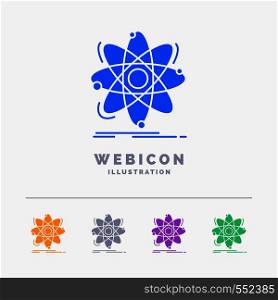 Atom, science, chemistry, Physics, nuclear 5 Color Glyph Web Icon Template isolated on white. Vector illustration. Vector EPS10 Abstract Template background