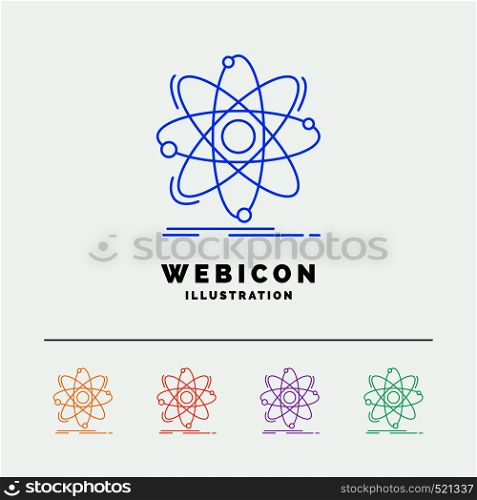 Atom, science, chemistry, Physics, nuclear 5 Color Line Web Icon Template isolated on white. Vector illustration. Vector EPS10 Abstract Template background