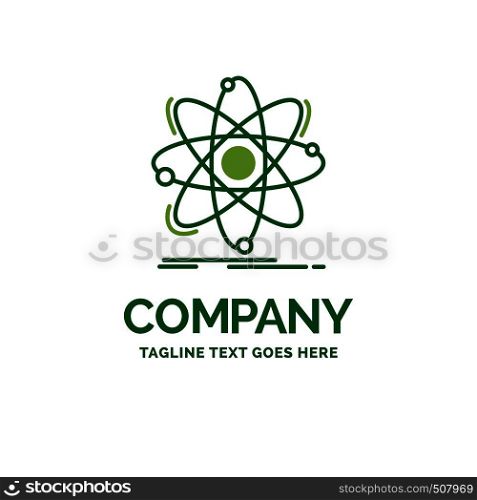 Atom, science, chemistry, Physics, nuclear Flat Business Logo template. Creative Green Brand Name Design.