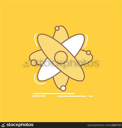 Atom, science, chemistry, Physics, nuclear Flat Line Filled Icon. Beautiful Logo button over yellow background for UI and UX, website or mobile application