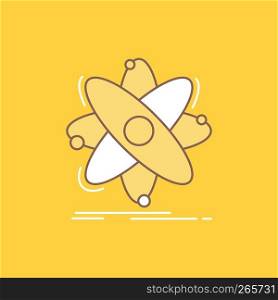 Atom, science, chemistry, Physics, nuclear Flat Line Filled Icon. Beautiful Logo button over yellow background for UI and UX, website or mobile application