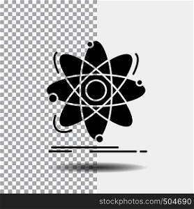 Atom, science, chemistry, Physics, nuclear Glyph Icon on Transparent Background. Black Icon. Vector EPS10 Abstract Template background