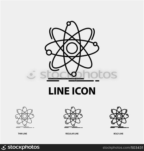 Atom, science, chemistry, Physics, nuclear Icon in Thin, Regular and Bold Line Style. Vector illustration. Vector EPS10 Abstract Template background