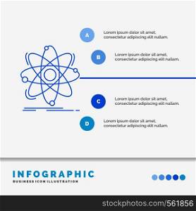 Atom, science, chemistry, Physics, nuclear Infographics Template for Website and Presentation. Line Blue icon infographic style vector illustration. Vector EPS10 Abstract Template background