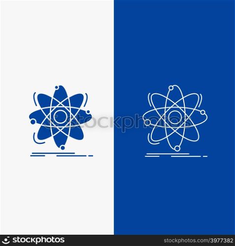 Atom, science, chemistry, Physics, nuclear Line and Glyph web Button in Blue color Vertical Banner for UI and UX, website or mobile application