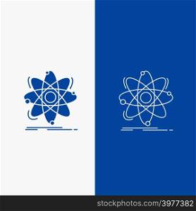 Atom, science, chemistry, Physics, nuclear Line and Glyph web Button in Blue color Vertical Banner for UI and UX, website or mobile application