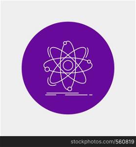 Atom, science, chemistry, Physics, nuclear White Line Icon in Circle background. vector icon illustration. Vector EPS10 Abstract Template background