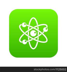 Atom with electrons icon digital green for any design isolated on white vector illustration. Atom with electrons icon digital green