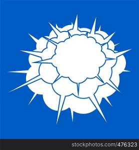 Atomic explosion icon white isolated on blue background vector illustration. Atomic explosion icon white