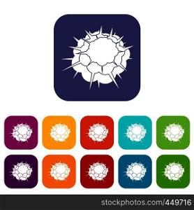 Atomic explosion icons set vector illustration in flat style In colors red, blue, green and other. Atomic explosion icons set flat