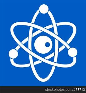 Atomic model icon white isolated on blue background vector illustration. Atomic model icon white